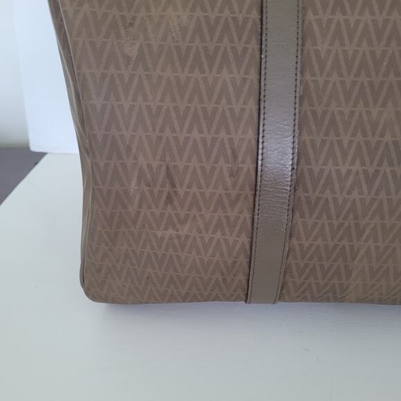 Mario Valentino Vintage Duffle Boston Tote Bag Handbag Large Travel Brown Logo - Picture 13 of 16